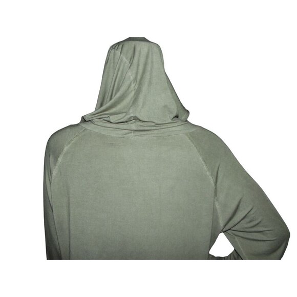 POL Hoodie Top Womens Medium Sage Green Crocheted Rope Drawstring Hooded shirt - Picture 9 of 11